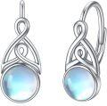 wholesale 925 Sterling Silver Round Blue Moonstone Celtic Knot Leverback Drop Earrings-0-0