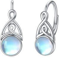 wholesale 925 Sterling Silver Round Blue Moonstone Celtic Knot Leverback Drop Earrings-A-Celtic Knot Moonstone