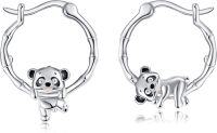 wholesale 925 Sterling Silver 3D Cartoon Koala Bamboo Branch Design Hoop Earrings Gift for Women-Panda