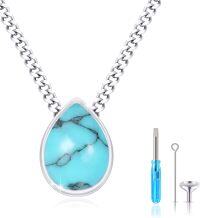wholesale 925 Sterling Silver & Turquoise Cremation Necklace for Ashes, Memorial Jewelry for Loss of Loved Ones/Pets, 22 -Turquoise
