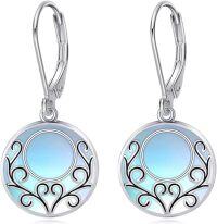 wholesale 925 Sterling Silver Round Blue Mother of Pearl Filigree Drop Earrings Gift for Women-Filigree Moonstone Earrings B