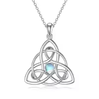 TOUPOP Sterling Silver Moonstone Celtic Knot Necklace Luck Irish Pendant Jewelry-undefined
