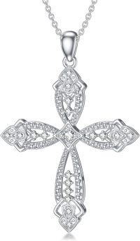wholesale 925 Sterling Silver Lab-Grown Cubic Zirconia Cross Pendant Necklace D-VVS Quality for Women-Style 1