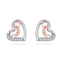 wholesale 925 Sterling Silver Sports Basketball Player Heart Stud Earrings s for Women-Volleyball