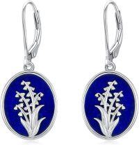 wholesale 925 Sterling Silver Lapis Lazuli Lily of the Valley Leverback Drop Earrings Floral Jewellery Gifts for Women-Style 1