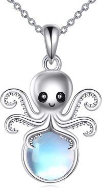 wholesale 925 Sterling Silver Octopus Pendant with Moonstone Necklaces for Women and Girls s 48cm Chain Length-Octopus