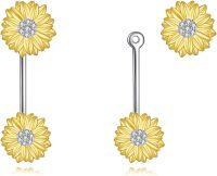wholesale 925 Sterling Silver Gold Plated Sunflower Stud Earrings with Cubic Zirconia for Women and Girls - Delicate Floral s-sunflower