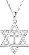 wholesale 925 Sterling Silver Jewish Star of David Pendant with Cubic Zirconia and Cross Charm Necklace for Women Girls Gifts 45cm Chain Length-0-0