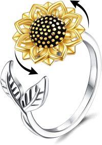 wholesale Sterling Silver Sunflower Moon Sisters Snowflake Spinner Fidget Adjustable Black Rose Ring for Women-Sunflower