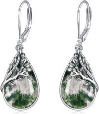 wholesale 925 Sterling Silver Moss Agate Tree of Life Drop Earrings for Women and Girls-Water Grass Agate Tree of Life Earrings
