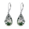wholesale 925 Sterling Silver Moss Agate Tree of Life Drop Earrings for Women and Girls-0-0