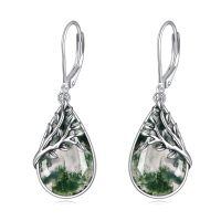 wholesale 925 Sterling Silver Moss Agate Tree of Life Drop Earrings for Women and Girls-Water Grass Agate Tree of Life Earrings