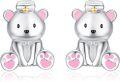 wholesale 925 Sterling Silver Nurse Bear Stud Earrings for Women Girls - Cute Pink Enamel Heart Paw Print Teddy Bear Post Earings Gift Set-0-0