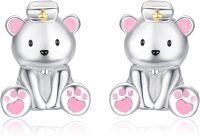 wholesale 925 Sterling Silver Nurse Bear Stud Earrings for Women Girls - Cute Pink Enamel Heart Paw Print Teddy Bear Post Earings Gift Set-Polar Bear