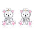 wholesale 925 Sterling Silver Nurse Bear Earrings Wholesale With Pink Accents-0-0