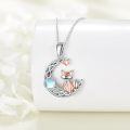 wholesale 925 Sterling Silver Moon Pendant with Fox Charm - Cute Animal Jewelry for Women and Girls Gifts-0-1