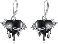 wholesale 925 Sterling Silver Gothic Black Heart Crown of Thorns Drop Earrings-A-Witches Heart-2