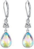 wholesale 925 Sterling Silver Teardrop Rainbow Crystal Dangle Earrings with Leverbacks for Women-0-0