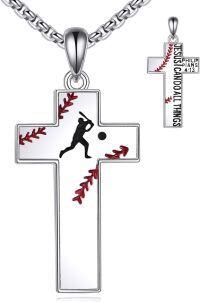 wholesale 925 Sterling Silver Cross with Baseball Design Pendant for Men's Necklaces-Baseball