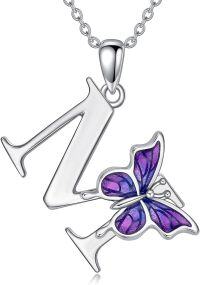 wholesale Sterling Silver Purple Butterfly A Z 26 Letters Pendant Necklace-Letter M-Letter M