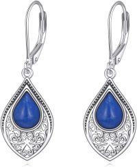 wholesale 925 Sterling Silver Lapis Lazuli Teardrop Filigree Leverback Earrings Jewelry-I-filigree lapis lazuli