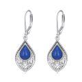wholesale 925 Sterling Silver Lapis Lazuli Teardrop Filigree Leverback Earrings Jewelry-0-0
