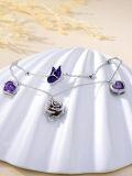 wholesale 925 Sterling Silver Purple Crystal Rose & Butterfly Charm Anklet for Women Girls  6-8 Adjustable Length-0-2