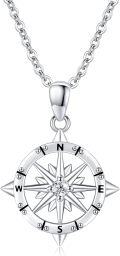 wholesale 925 Sterling Silver Compass Anchor Necklace with Inspirational Pendant-0-0