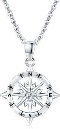 wholesale 925 Sterling Silver Compass Anchor Necklace with Inspirational Pendant-01-Compass （Silver ）