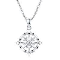 wholesale 925 Sterling Silver Compass Anchor Necklace with Inspirational Pendant-01-Compass （Silver ）