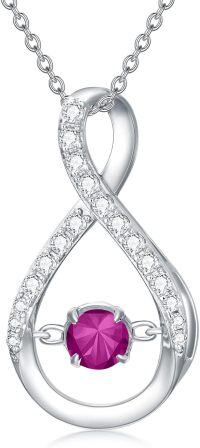 wholesale 925 Sterling Silver Sparkle Birthstone Infinity Pendant Necklace for Women-10-October-Simulated Tourmaline