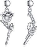 wholesale 925 Sterling Silver Rose & Gun Shape CZ Stud Earrings for Women-0-0