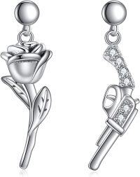 wholesale 925 Sterling Silver Rose & Gun Shape CZ Stud Earrings for Women-Dangle