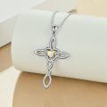 wholesale 925 Sterling Silver White Gold Plated Celtic Cross Heart Citrine Pendant Necklace-0-27