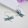 wholesale 925 Sterling Silver Blue Enamel Dragonfly Drop Earrings for Women Girls  4cm Long-0-2