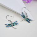 wholesale 925 Sterling Silver Blue Enamel Dragonfly Drop Earrings for Women Girls  4cm Long-0-2