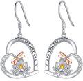 wholesale 925 Sterling Silver Lotus Flower Drop Earrings with Cubic Zirconia and Engraved Message I Love You Forever-0-0