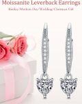 wholesale 925 Sterling Silver Moissanite Leverback Earrings, 1.0ct D Color Heart-Cut, Gift Box-0-2