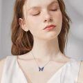 wholesale 925 Sterling Silver Blue Enamel Rose & Butterfly Pendant Necklace for Women Girls  45cm Chain Length-0-1