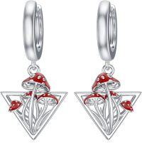 wholesale Sterling Silver Animal Stud Earrings Cat Dinosaur Dolphin Butterfly Jewelry Gift for Women-05-Mushroom