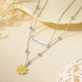 wholesale 925 Sterling Silver You Are My Sunshine Bar & Yellow Gold Plated Sunflower Charm Double Chain Necklace-0-3