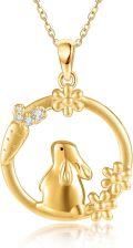 wholesale 14K Gold Rabbit Pendant Necklace with Flowers and Carrots - Summer for Women Lovers Valentines Mother's Day-0-0