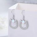 wholesale 925 Sterling Silver White Fire Opal & Cubic Zirconia Horse Shoe Drop Earrings for Women Girls  4cm Long-0-1
