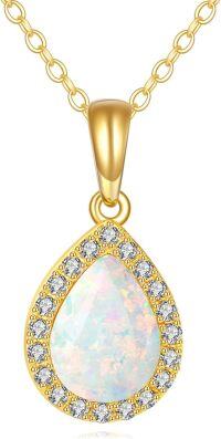 wholesale 14K Gold Amber Necklace For Women 14k Gold Teardrop Necklace Gold Jewelry Gift For Women-white opal