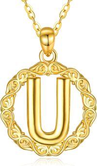 wholesale 14K Gold Sterling Silver 26 Letter Pendant Necklace 18 +2 Chain Gift-U