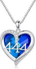 wholesale 925 Sterling Silver Blue Heart Shape Crystals Angel Numbers Pendant Necklace for Women Gifts-0-0