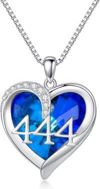 wholesale 925 Sterling Silver Blue Heart Shape Crystals Angel Numbers Pendant Necklace for Women Gifts-444