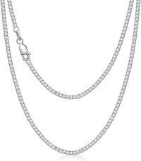 wholesale Sterling Silver Cubic Zirconia Simulated Diamond Tennis Necklace 14 26 -1.5mm-14 inch-White-cubic zirconia tennis necklace