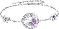 wholesale 925 Sterling Silver Purple Butterfly Charm Bracelet for Women Girls Gifts-Animal