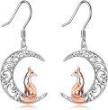 wholesale 925 Sterling Silver Fox on Crescent Moon Drop Earrings - Filigree Design Gifts for Her-0-0